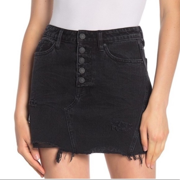 Free People Black Distressed Jean Skirt - Picture 2 of 10